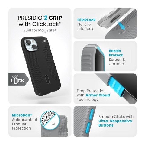 Speck Presidio2 Grip ClickLock & MagSafe - Etui iPhone 16e / iPhone 15 / iPhone 14 / iPhone 13 (Black) Speck Speck Presidio2 Grip ClickLock & MagSafe - Etui iPhone 16e / iPhone 15 / iPhone 14 / iPhone 13 (Black) Speck