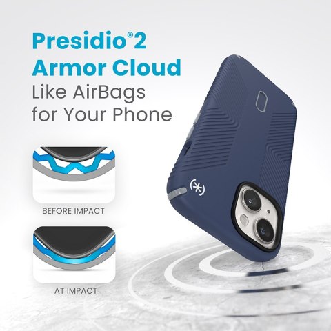 Speck Presidio2 Grip ClickLock & MagSafe - Etui iPhone 16e / iPhone 15 / iPhone 14 / iPhone 13 (Coastal Blue / Dust Grey / White Speck Speck Presidio2 Grip ClickLock & MagSafe - Etui iPhone 16e / iPhone 15 / iPhone 14 / iPhone 13 (Coastal Blue / Dust Grey / White Speck