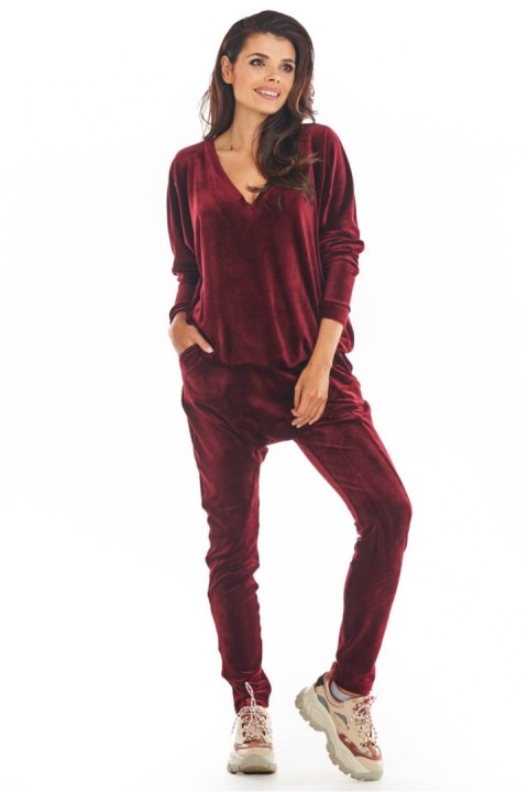 Spodnie Damskie Model A377 Bordo Welur - awama Spodnie Damskie Model A377 Bordo Welur - awama